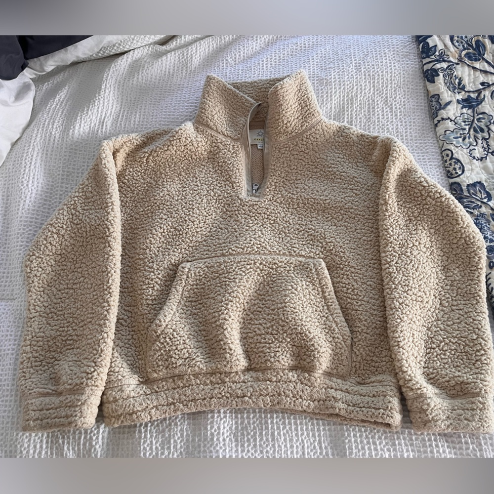 aerie offline Sherpa Half-Zip Pullover Jacket in Beige